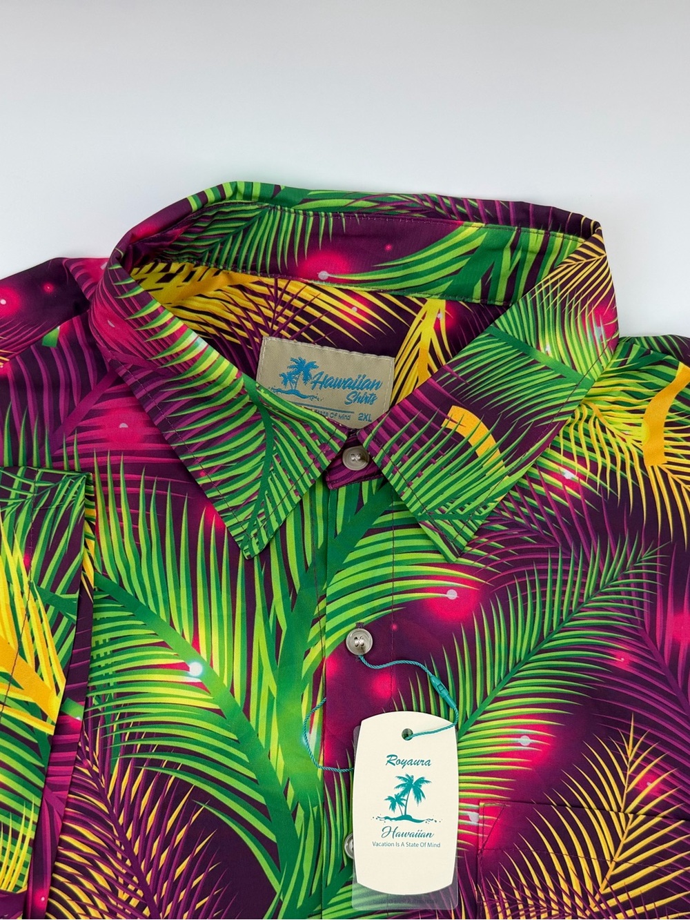 - Royaura Hawaiian Green & Purple Tropical Print shirt Men’s XXL